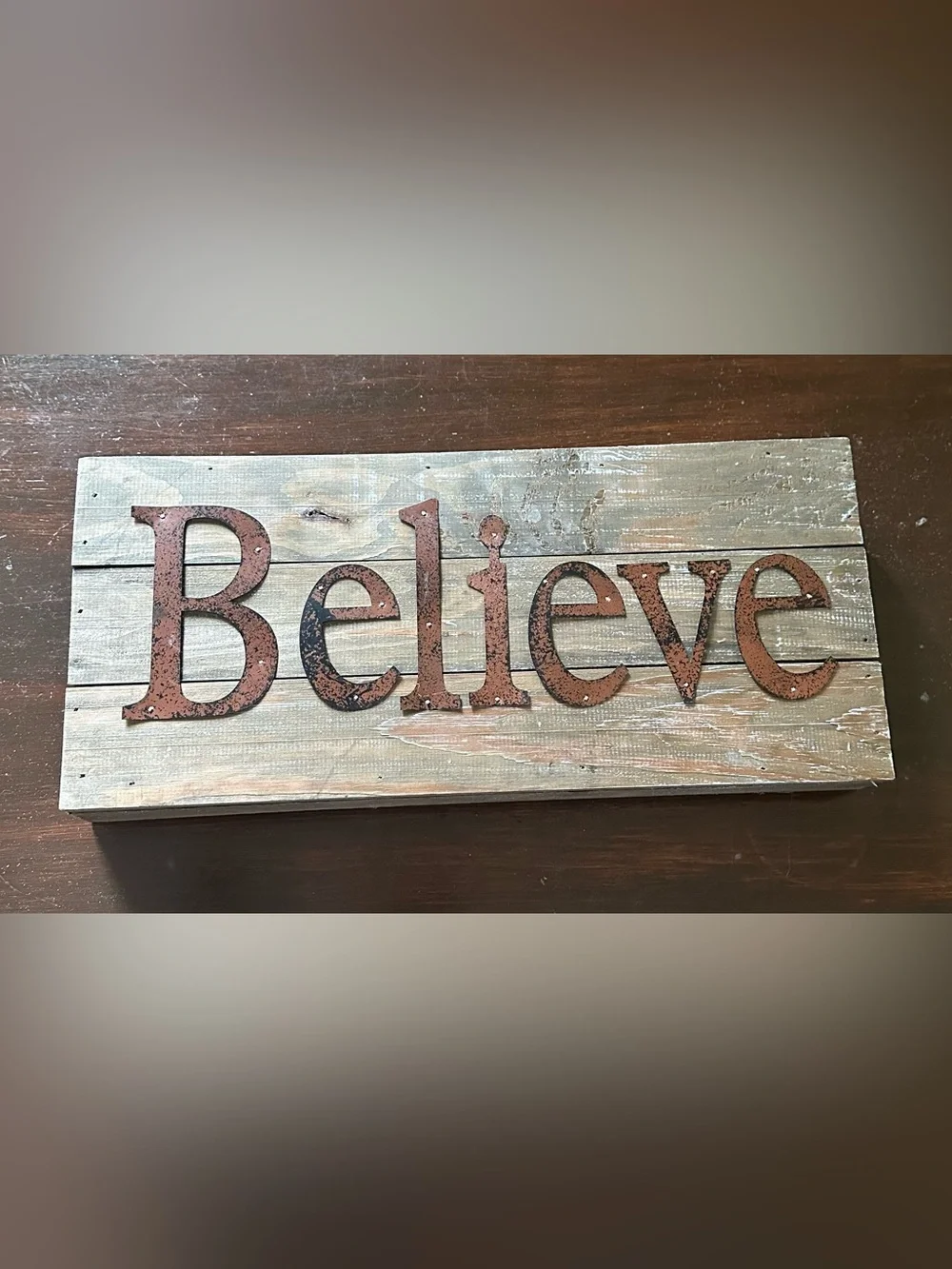 Rustic 'Believe' Metal Letter Wall Plaque - Brown